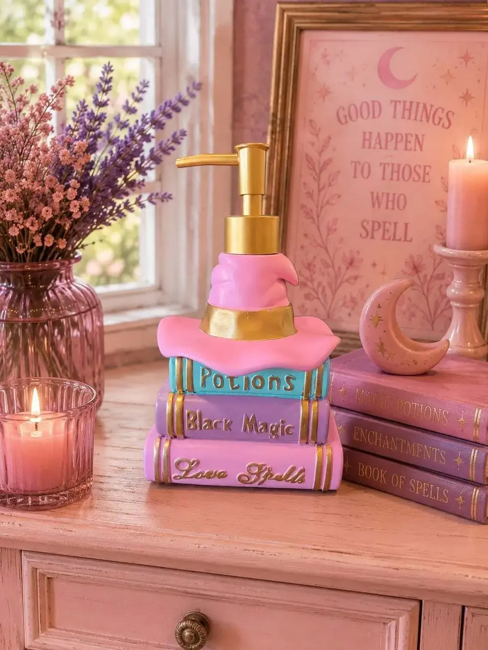 New Witchs Hat Pastel Spells POTION Books Halloween Soap Dispenser Kitchen